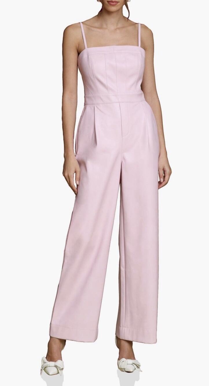 NWT Avec Les Filles Pink Faux Leather Wide Leg Jumpsuit XS